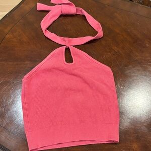Banana Republic Size S Petite Pink Ribbed Knot Halter Top